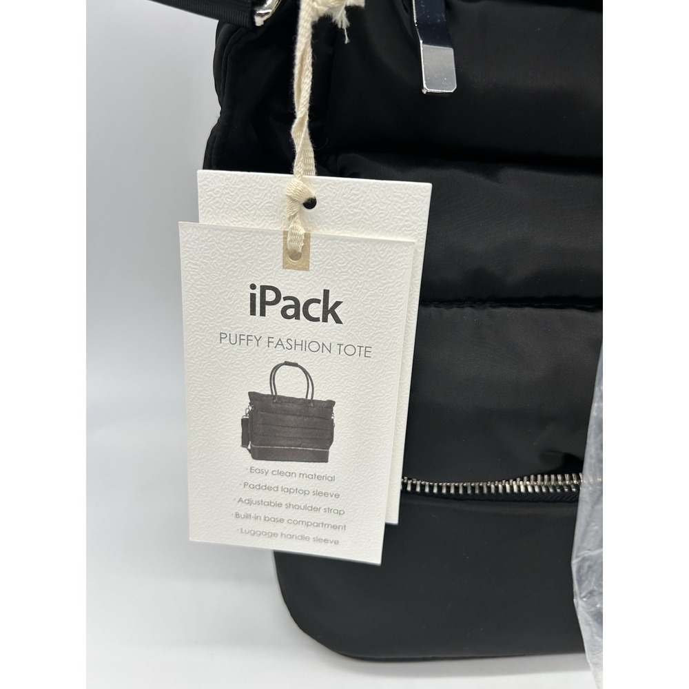 iPack Puffy Fashion Tote Bag NWT Black Travel Overnight Weekender Carry On Gym - Picture 2 of 12